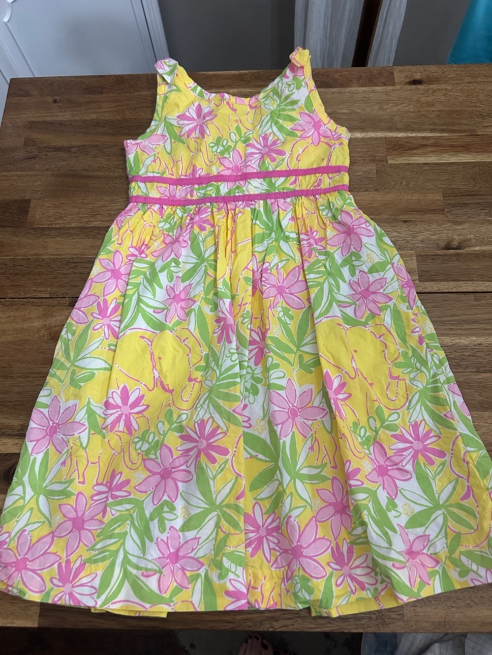 Vintage Girls Lilly Pulitzer Yellow Floral Elephant Print Dress